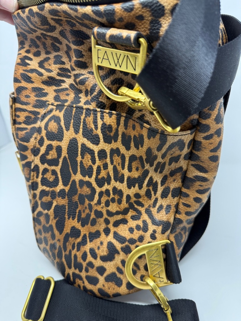 Fawn Design Leopard Print diaper Bag /Backpack Bag - Brown/Black - Picture 2 of 10